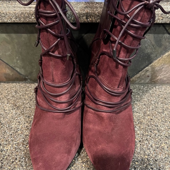 Nine West Burgundy Heeled Lace-Up Booties - Picture 2 of 4